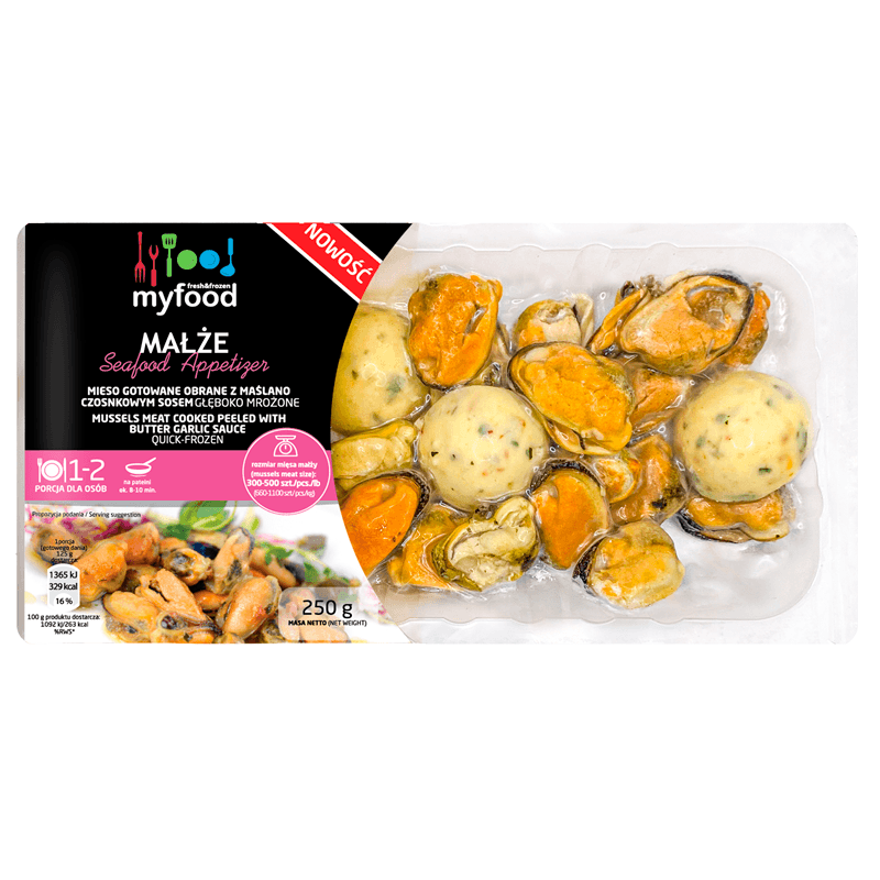 MYFOOD Mieso malzy gotowane z maselkiem czosnkowym mrozone. 67,96 zl/kg