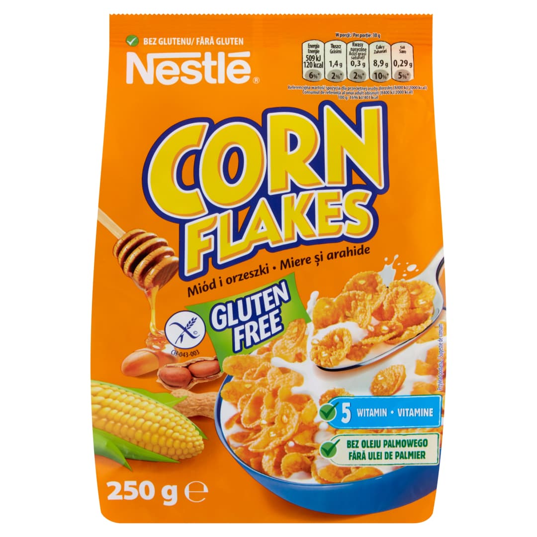 NESTLE Platki Corn Flakes miodowo-orzechowe bezglutenowe. 31,16 zl/kg