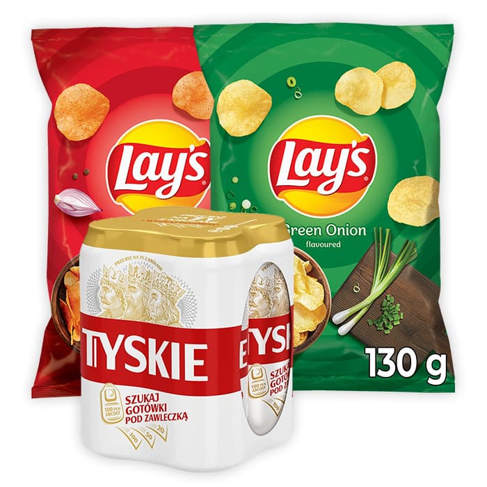 MULTIPAK TYSKIE Piwo jasne pelne x4+ Lay's papryka+ Lay's zielona cebulka.