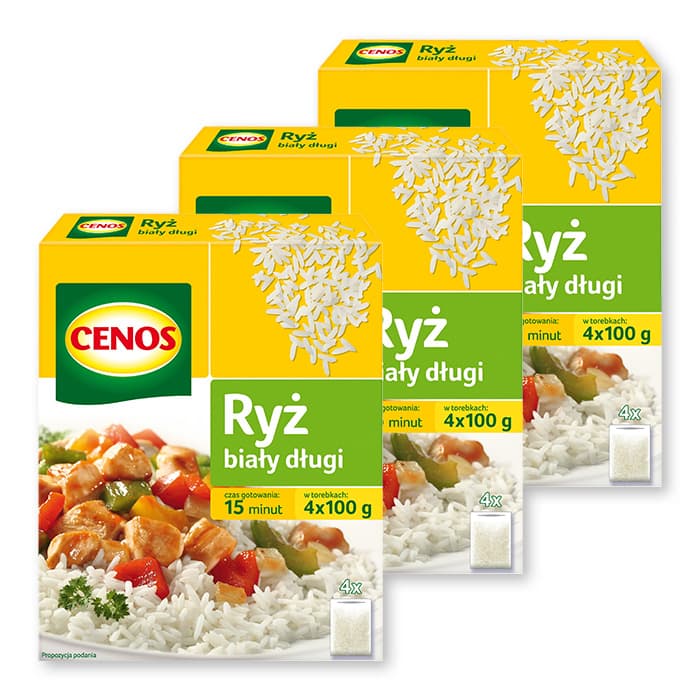 CENOS Ryz bialy dlugi 4x100g x3.