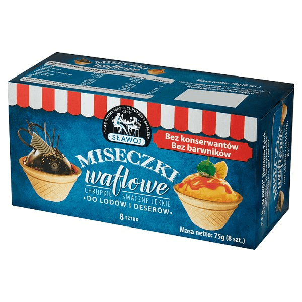 SLAWOJ Miseczki waflowe do lodow i deserow 8 sztuk. 57,00 zl/kg