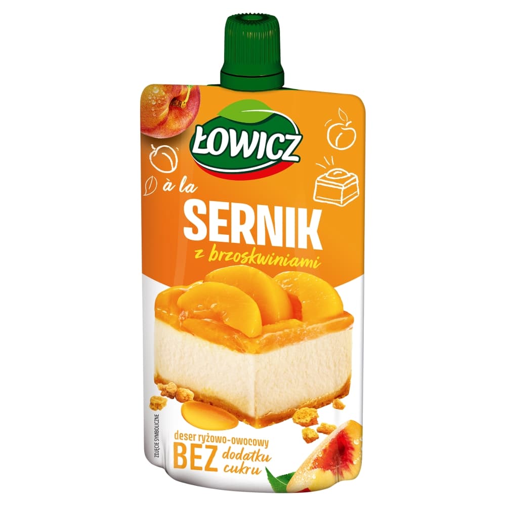 LOWICZ Deser ryzowo-owocowy a'la sernik z brzoskwiniami. 29,90 zl/kg