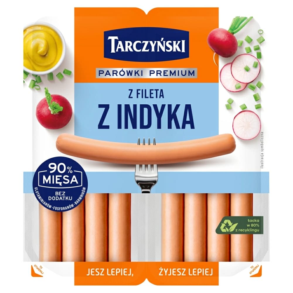 TARCZYNSKI Parowki premium z fileta indyka bezglutenowe. 39,31 zl/kg