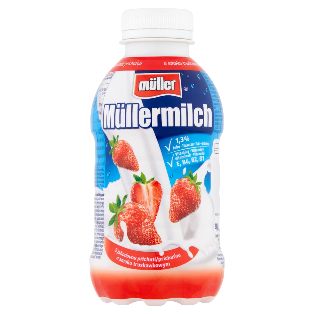 MULLER MULLERMILCH Napoj mleczny o smaku truskawkowym. 9,98 zl/kg