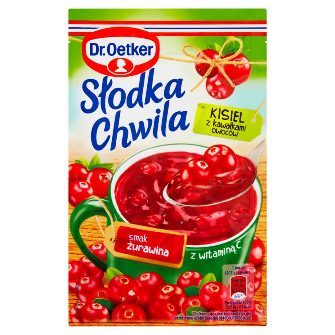DR. OETKER SLODKA CHWILA Kisiel zurawinowy z kawalkami owocow. 62,19 zl/kg