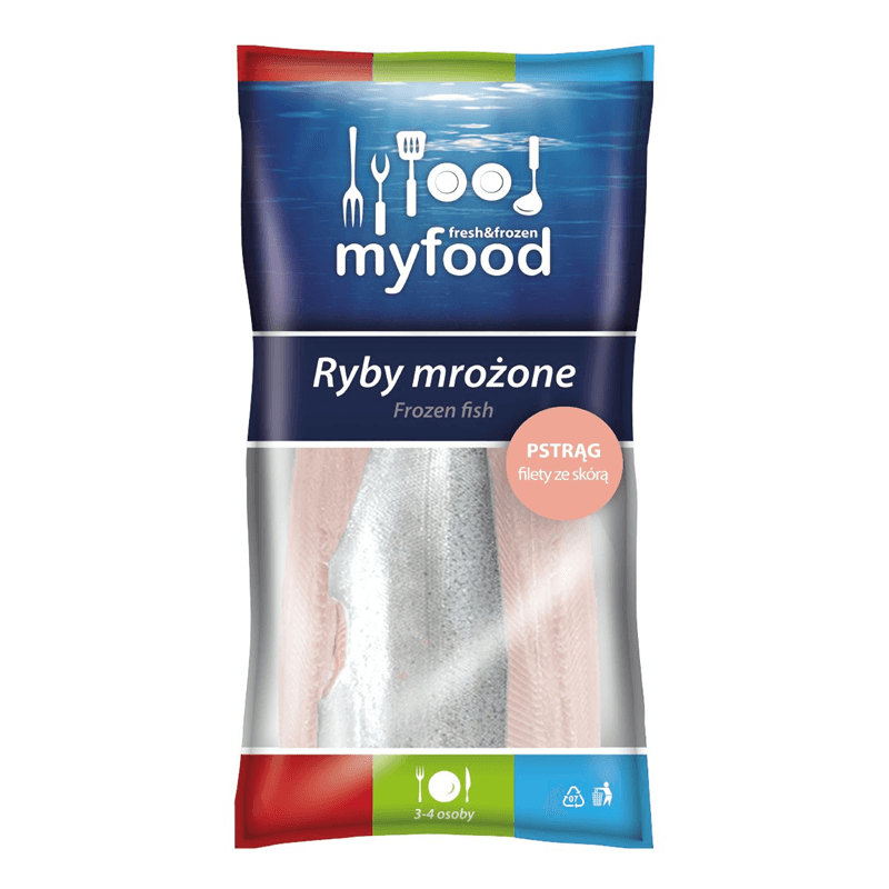 MYFOOD Pstrag teczowy filety ze skora mrozone. 77,76 zl/kg