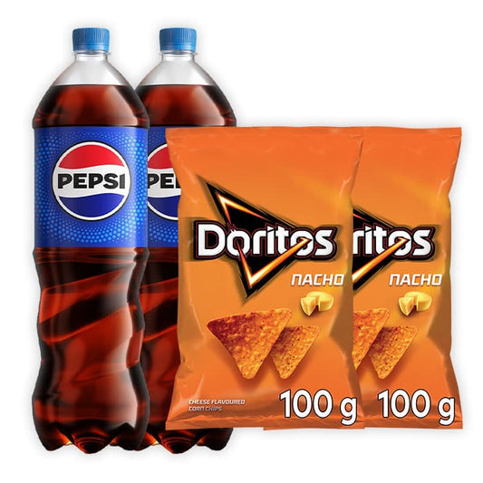 MULTIPAK Zestaw PEPSI COLA Napoj gazowany x2 + DORITOS Chipsy nachos o smaku serowym x2.