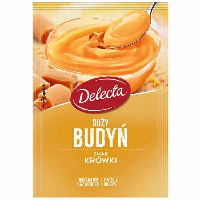 DELECTA Budyn smak krowki. 23,28 zl/kg