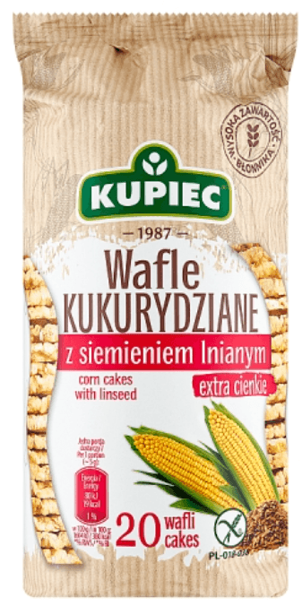 KUPIEC Wafle kukurydziane z siemieniem lnianym extra cienkie. 44,67 zl/kg