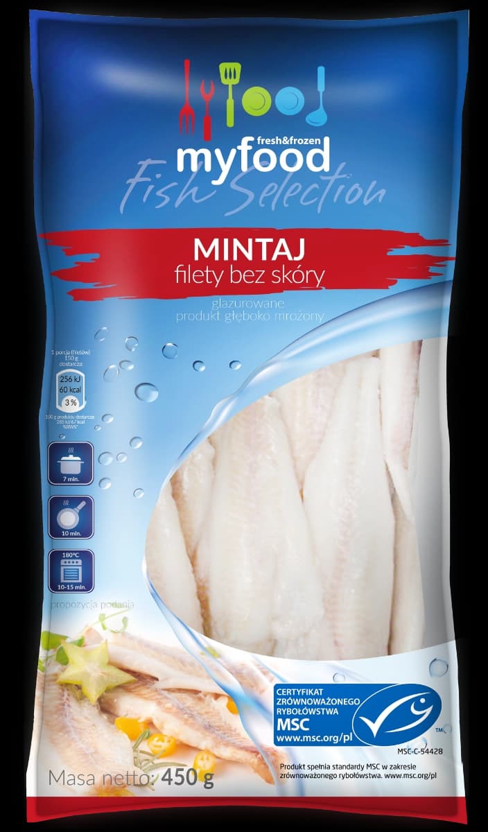 MYFOOD Mintaj filety bez skory mrozone. 56,20 zl/kg
