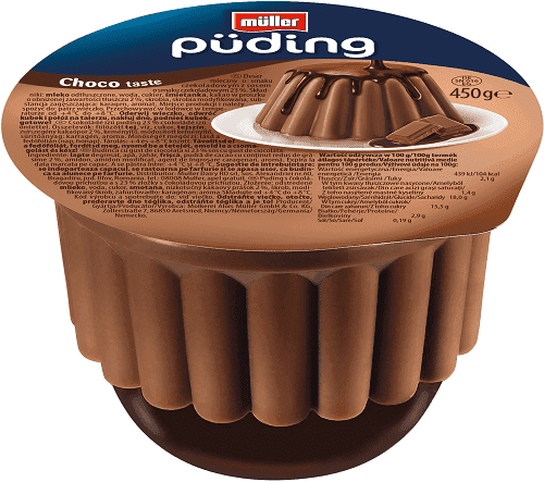 MULLER PUDDING Deser mleczny o smaku czekoladowym z sosem czekoladowym. 17,09 zl/kg