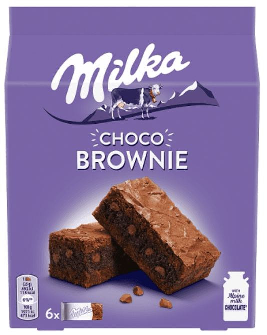 MILKA CHOCO BROWNIE Ciastka z czekolada i kawalkami czekolady mlecznej. 50,60 zl/kg