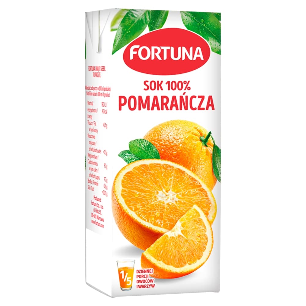 FORTUNA Sok 100% pomarancza. 7,45 zl/l