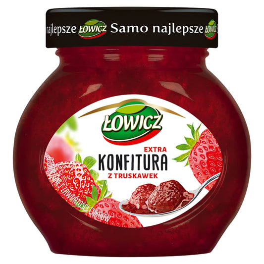 LOWICZ Konfitura truskawkowa niskoslodzona. 32,46 zl/kg