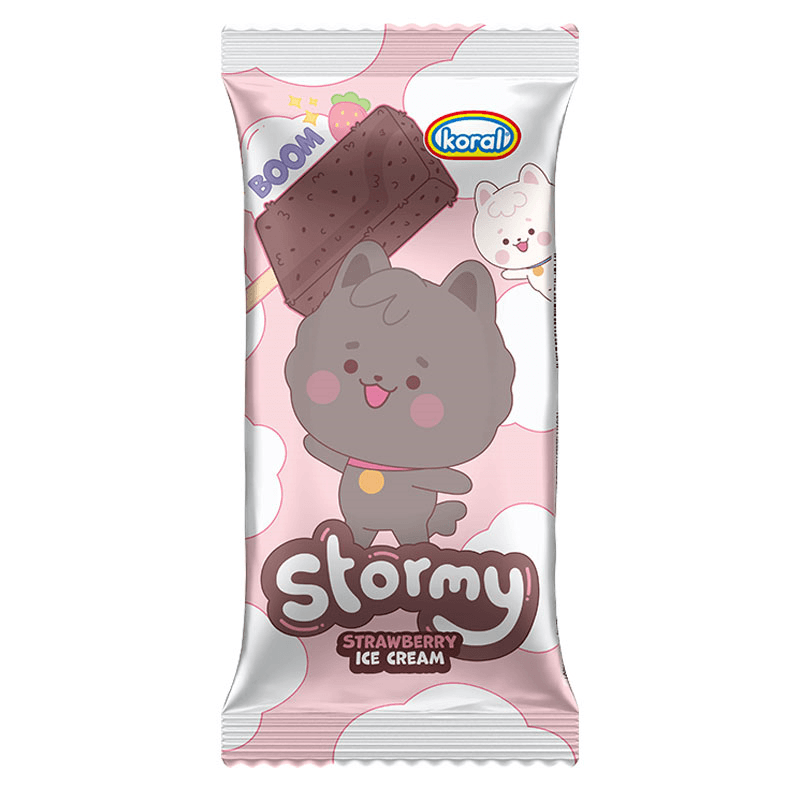 KORAL Lody Stormy o smaku truskawkowym w polewie z cukrem strzelajacym. 37,67 zl/l