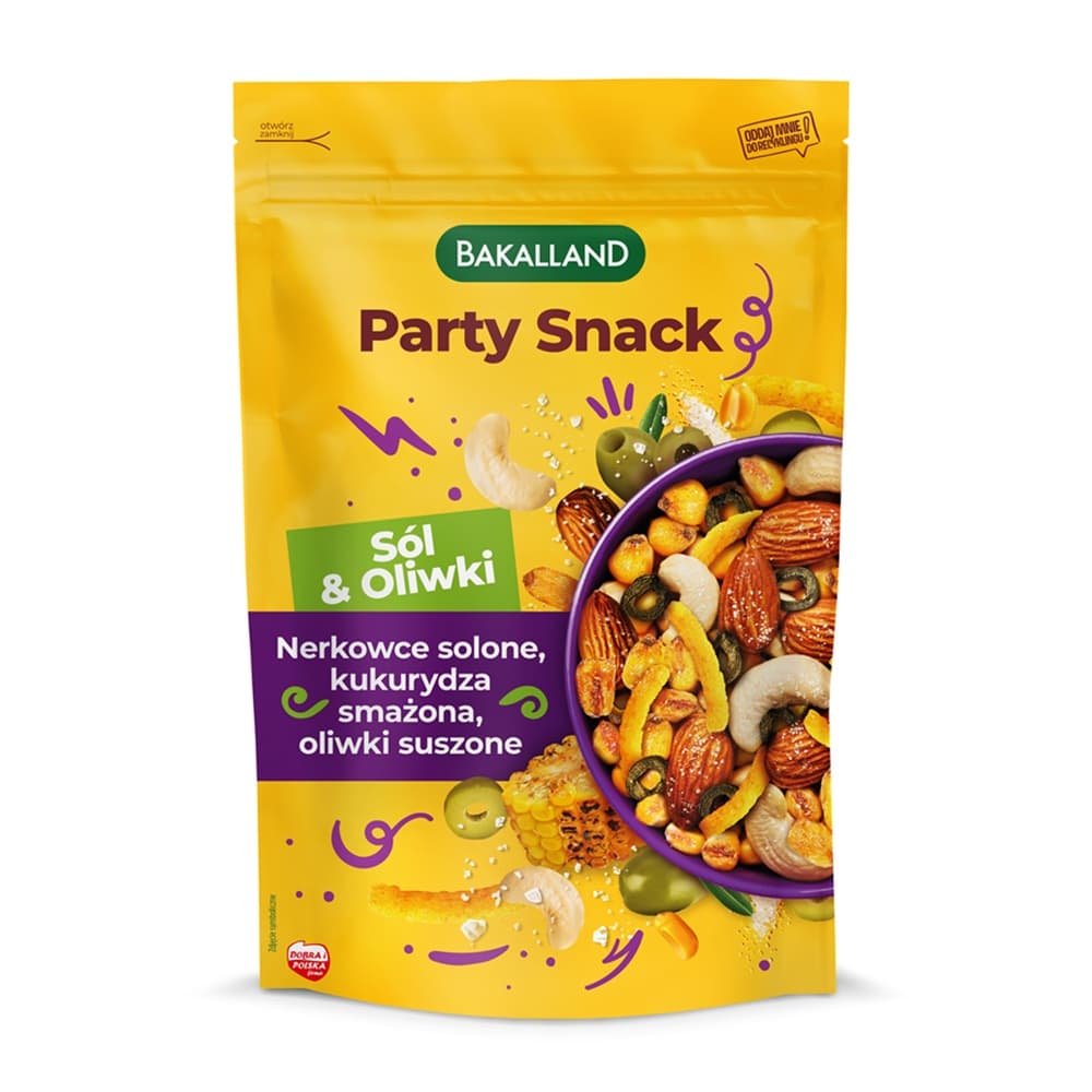 BAKALLAND PARTY SNACK Mix prazonych przekasek Sol i oliwki. 88,18 zl/kg