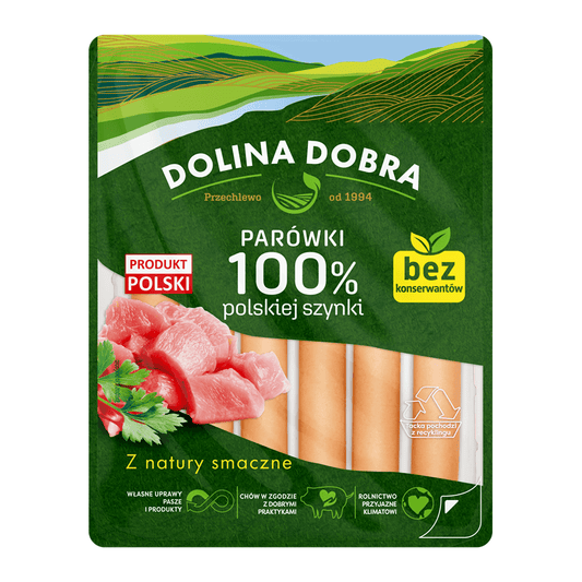 DOLINA DOBRA Parowki 100% polskiej szynki. 28,95 zl/kg