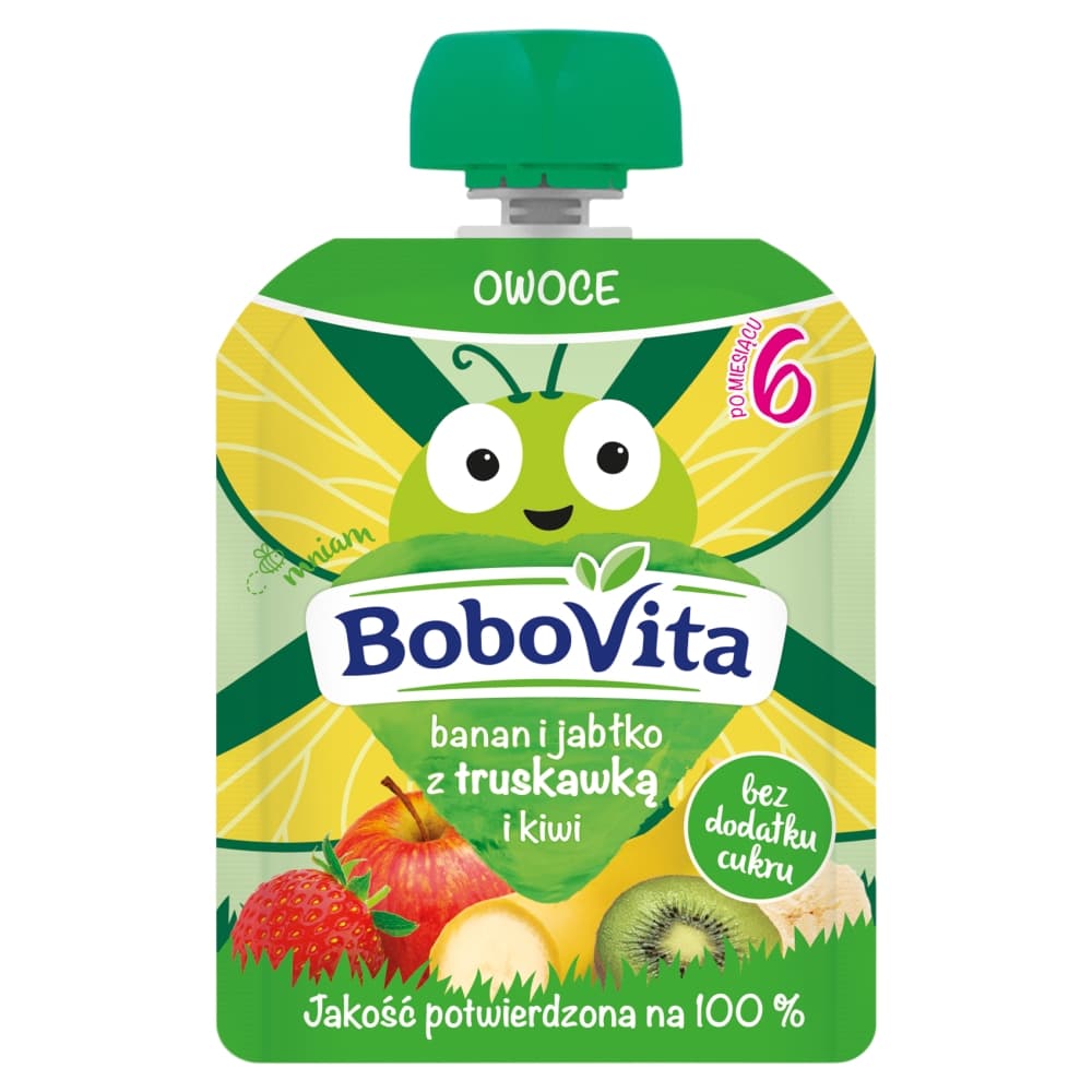 BOBOVITA Mus banan i jablko z truskawka i kiwi po 6 miesiacu. 54,88 zl/kg