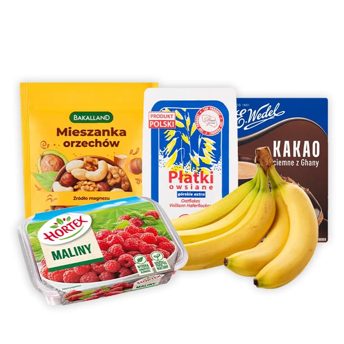 MULTIPAK Zestaw na czekoladowa owsianke z bananem i malinami.