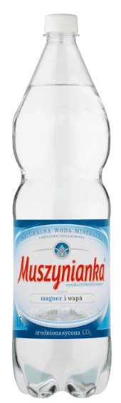 MUSZYNIANKA Srednionasycona CO2 naturalna woda mineralna. 1,99 zl/l
