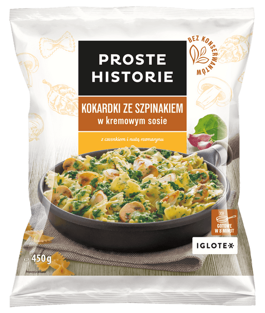 PROSTE HISTORIE Kokardki ze szpinakiem w kremowym sosie. 25,09 zl/kg