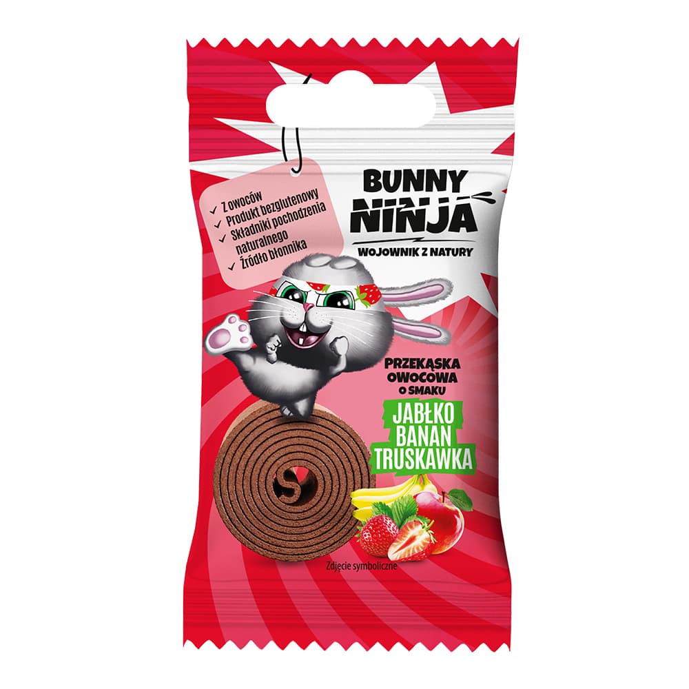 BUNNY NINJA Przekaska owocowa o smaku jablko-banan-truskawka. 152,67 zl/kg