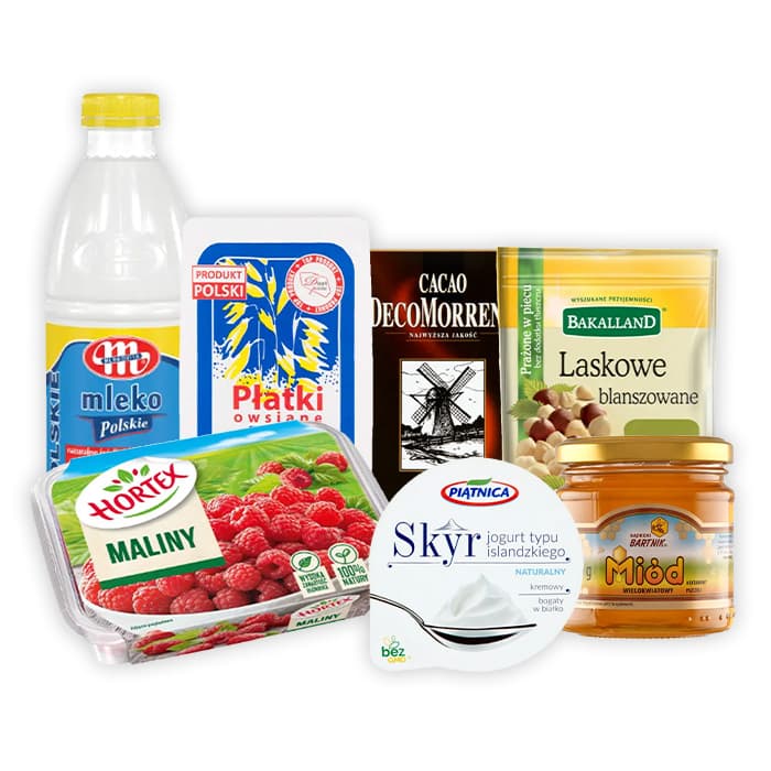 MULTIPAK Zestaw na czekoladowa owsianke z malinami, orzechami i skyrem.