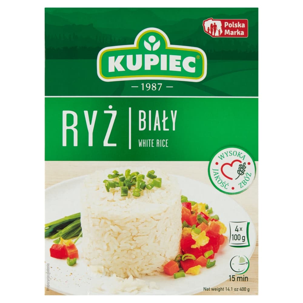 KUPIEC Ryz bialy 4x100g. 9,73 zl/kg