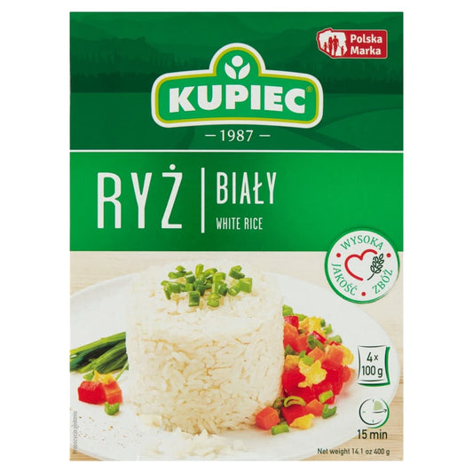 KUPIEC Ryz bialy 4x100g. 9,73 zl/kg