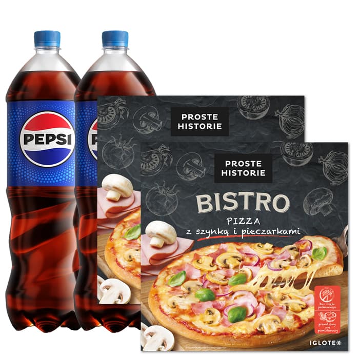 MULTIPAK Pepsi x2 + Pizza z szynka i pieczarkami x2.
