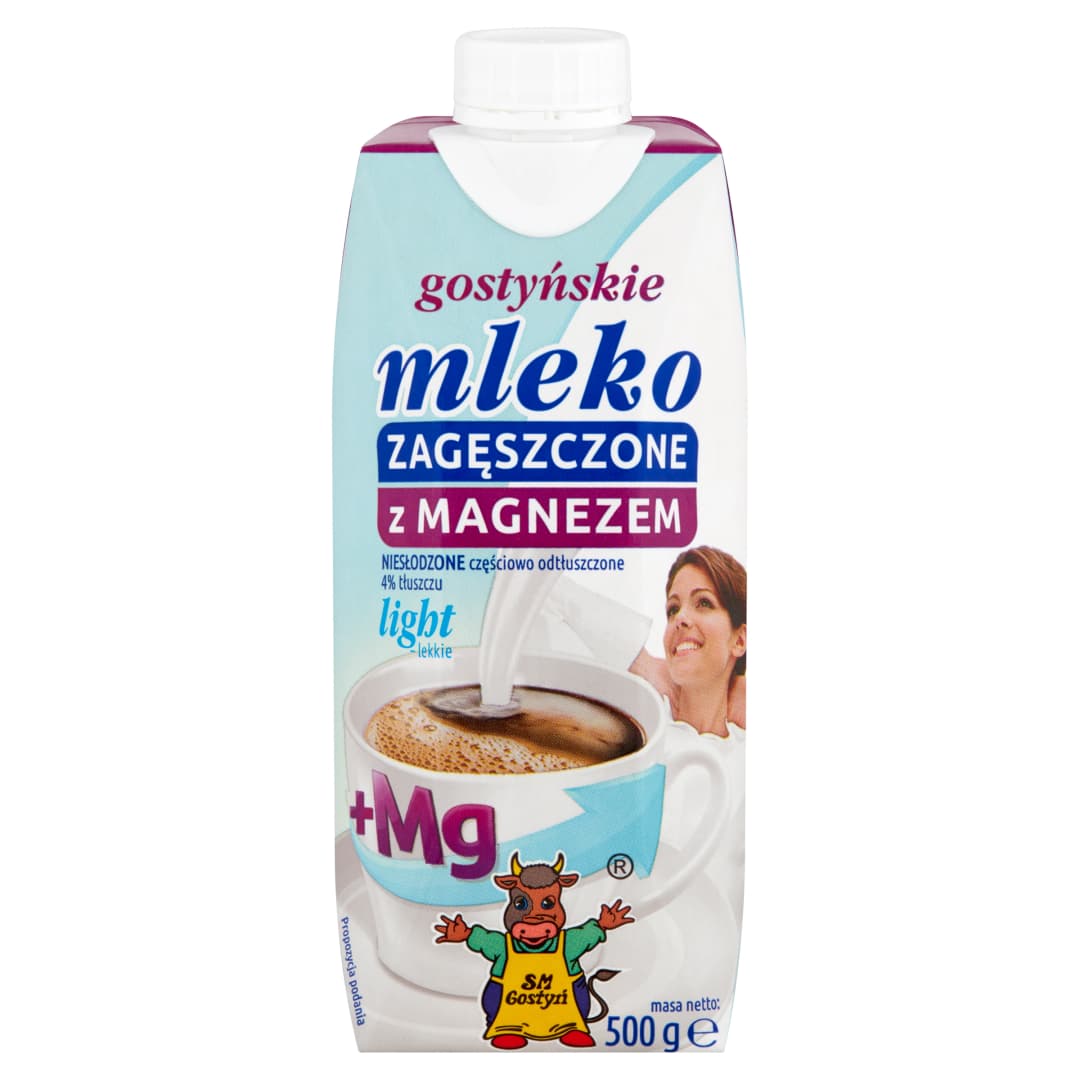 SM GOSTYN Mleko zageszczone nieslodzone 4% light z magnezem. 13,78 zl/kg