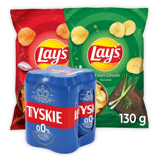 MULTIPAK TYSKIE Piwo bezalkoholowe x4 + Lay's papryka + Lay's zielona cebulka.