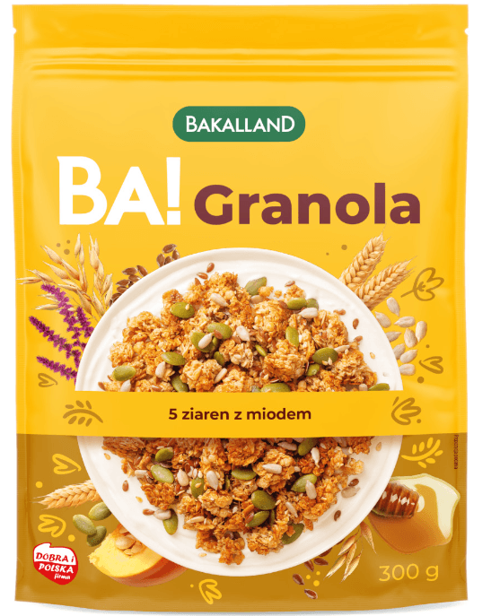 BAKALLAND BA! Granola 5 ziaren z miodem. 26,63 zl/kg
