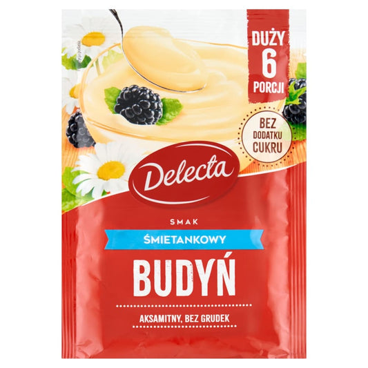 DELECTA Budyn smak smietankowy. 23,28 zl/kg
