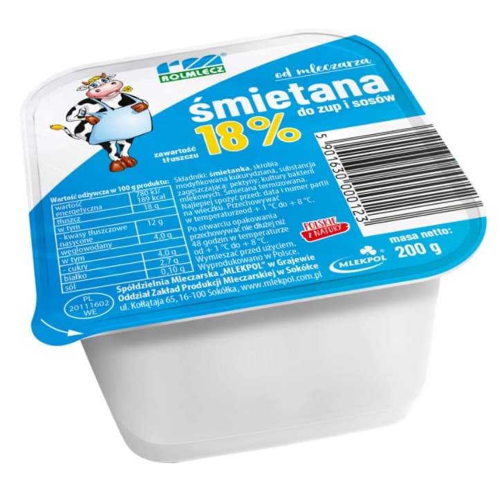 ROLMLECZ Smietana do zup i sosow 18%. 17,95 zl/kg