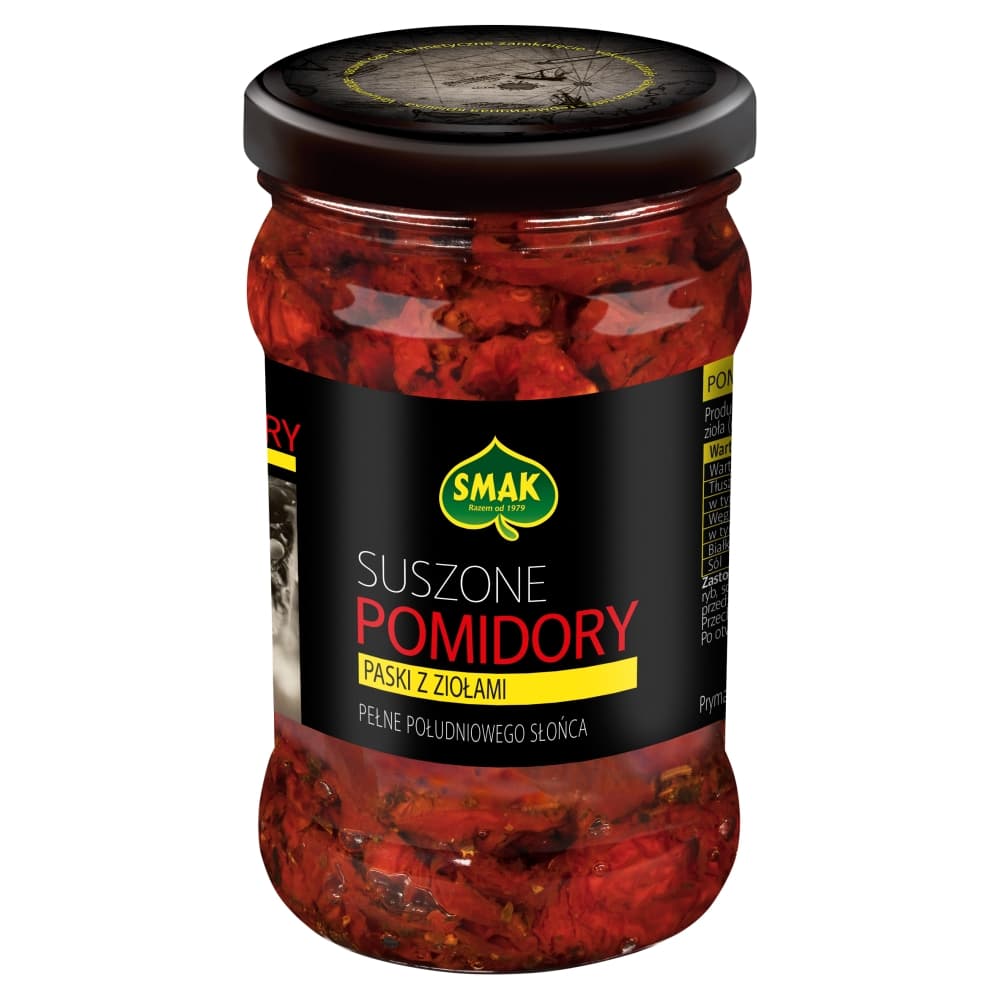 SMAK Suszone pomidory paski z ziolami. 43,89 zl/kg
