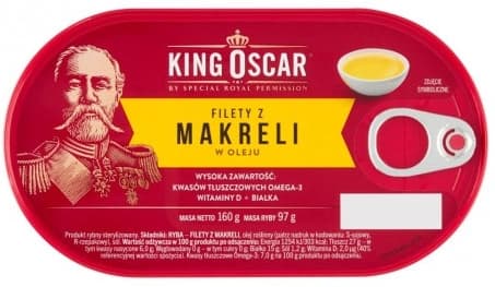 KING OSCAR Filety z makreli w oleju. 64,31 zl/kg